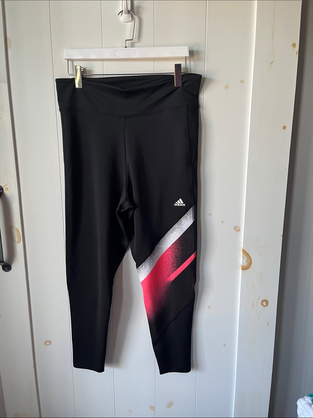Adidas Black Leggings with Pink and Silver Diagonal Accent